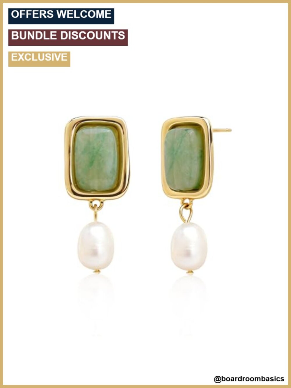 Gold Gemstone Dangle Drop Earrings Chunky Statement Pearl Square Natural Stone